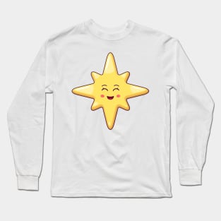 Cartoon Kawaii Christmas Star with Smiling Eyes Long Sleeve T-Shirt